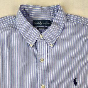 Ralph Lauren Shirt Mens XL Blue White Striped Cotton Classic Fit Preppy Pony L/S